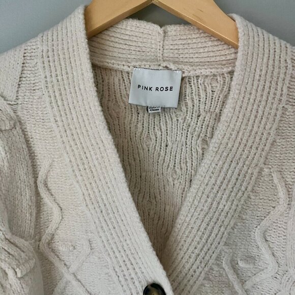 NEW Pink Rose Beige Cable Knit Cardigan Sweater XS - Picture 3 of 4